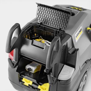 Karcher hot water pressure cleaner showing the various storage compartments available.