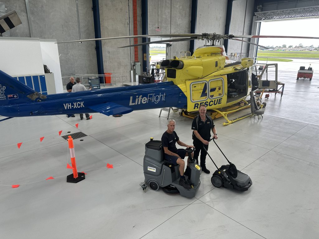 Cleanequip provided a Karcher floor sweeper and floor scrubber to clean the Archerfield Maintenance Facility.
