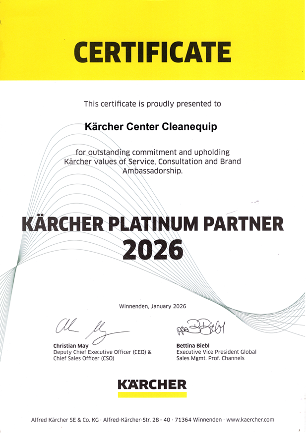 Karcher 2026 Platinum Partner Certificate